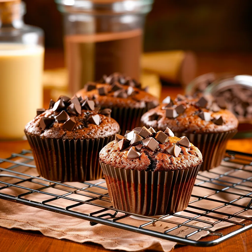 Trzy ciasto z chocoladem i cukrem na tle talerza.